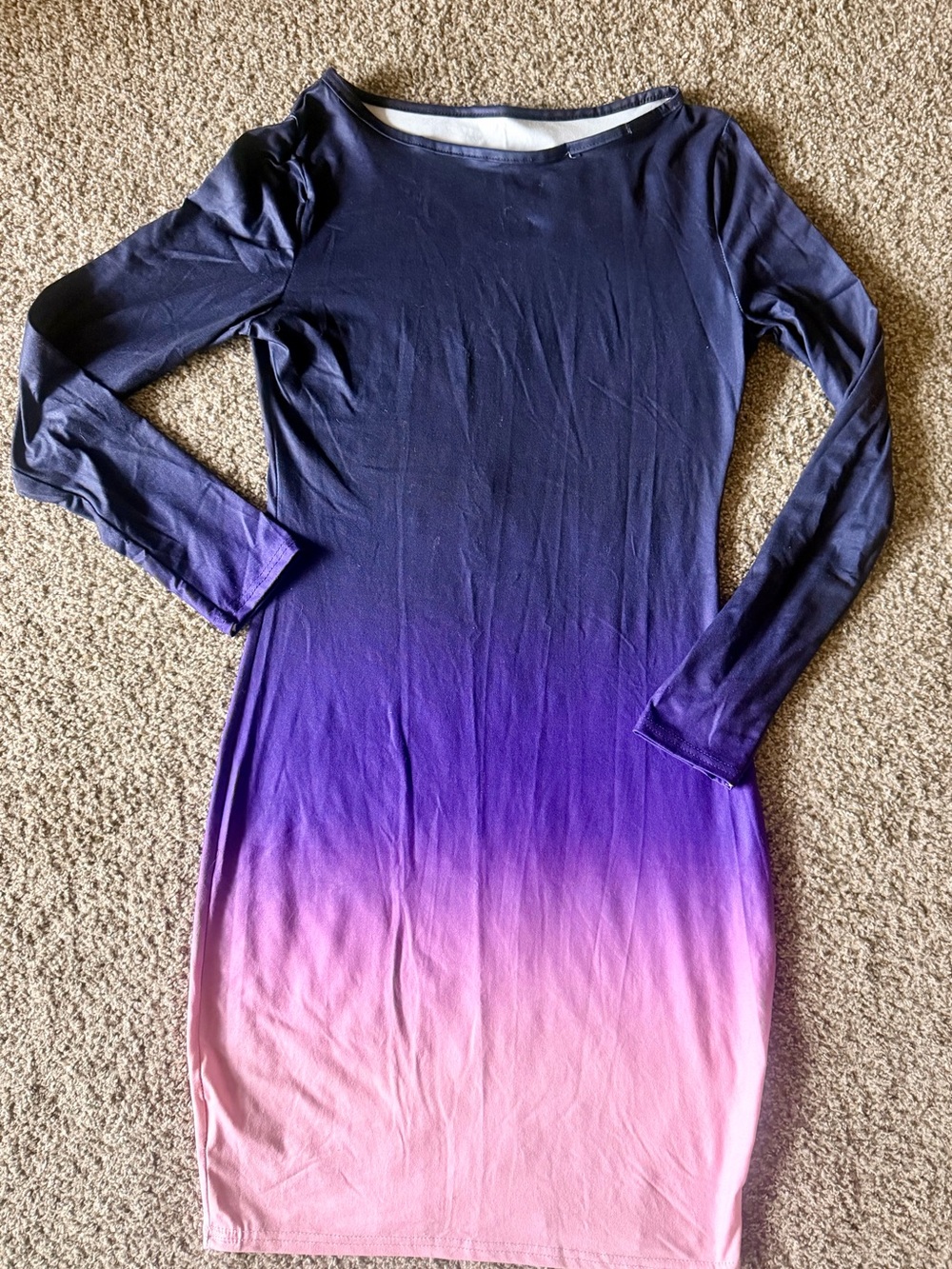Long Sleeve Ombre Bodycon Dress in Purple and Pink
